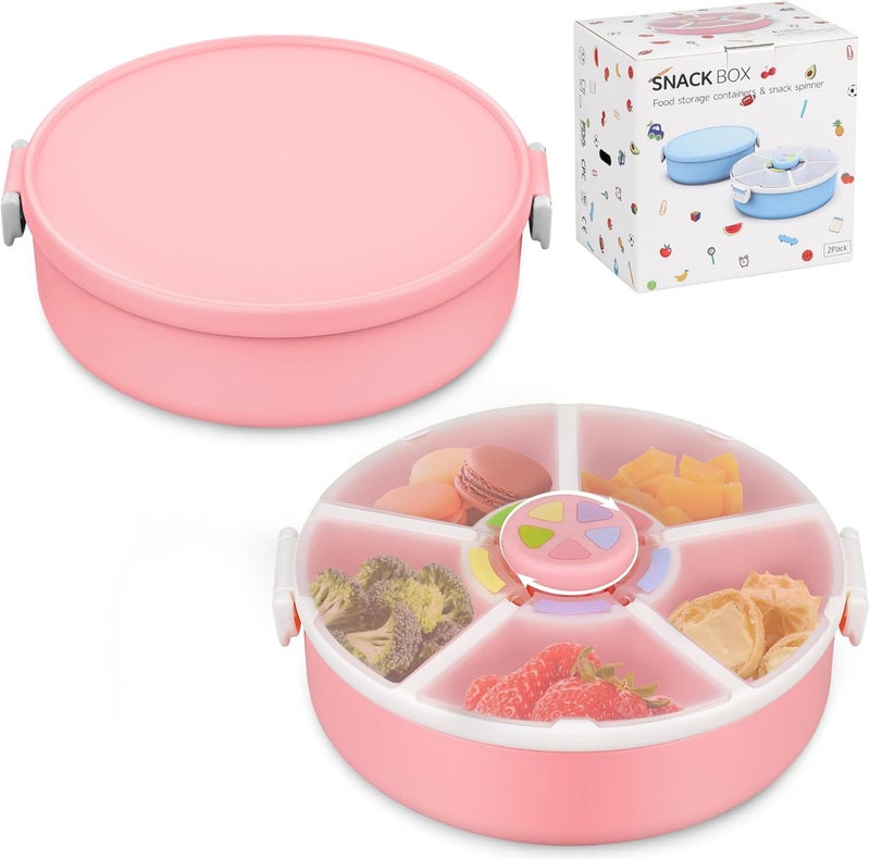 JOOPETALK Kids' Rotating Snack Container Set – 2-Pack, Includes 1 Rotating Snack Container & 1 Round Sectioned Snack Box, BPA-Free, Dishwasher Safe, Perfect for Travel-Pink - Image 1